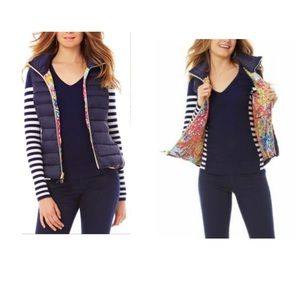 Lilly Pulitzer Allie Midnight Navy Blue Packable Quilted Puffer Vest Size Large